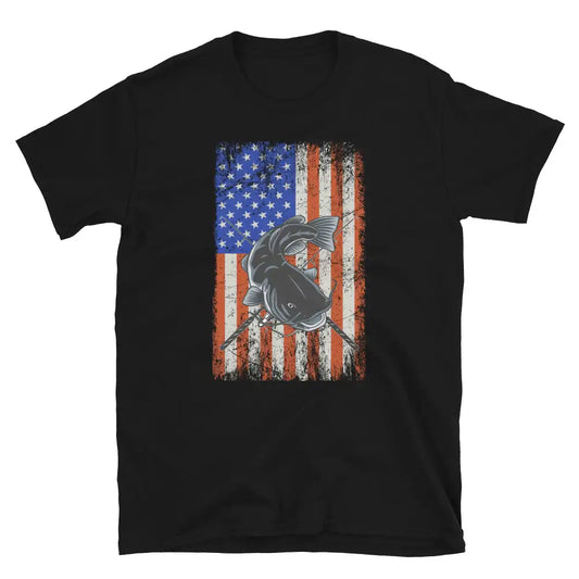 4th of July American Flag Cat Fishing T-shirt