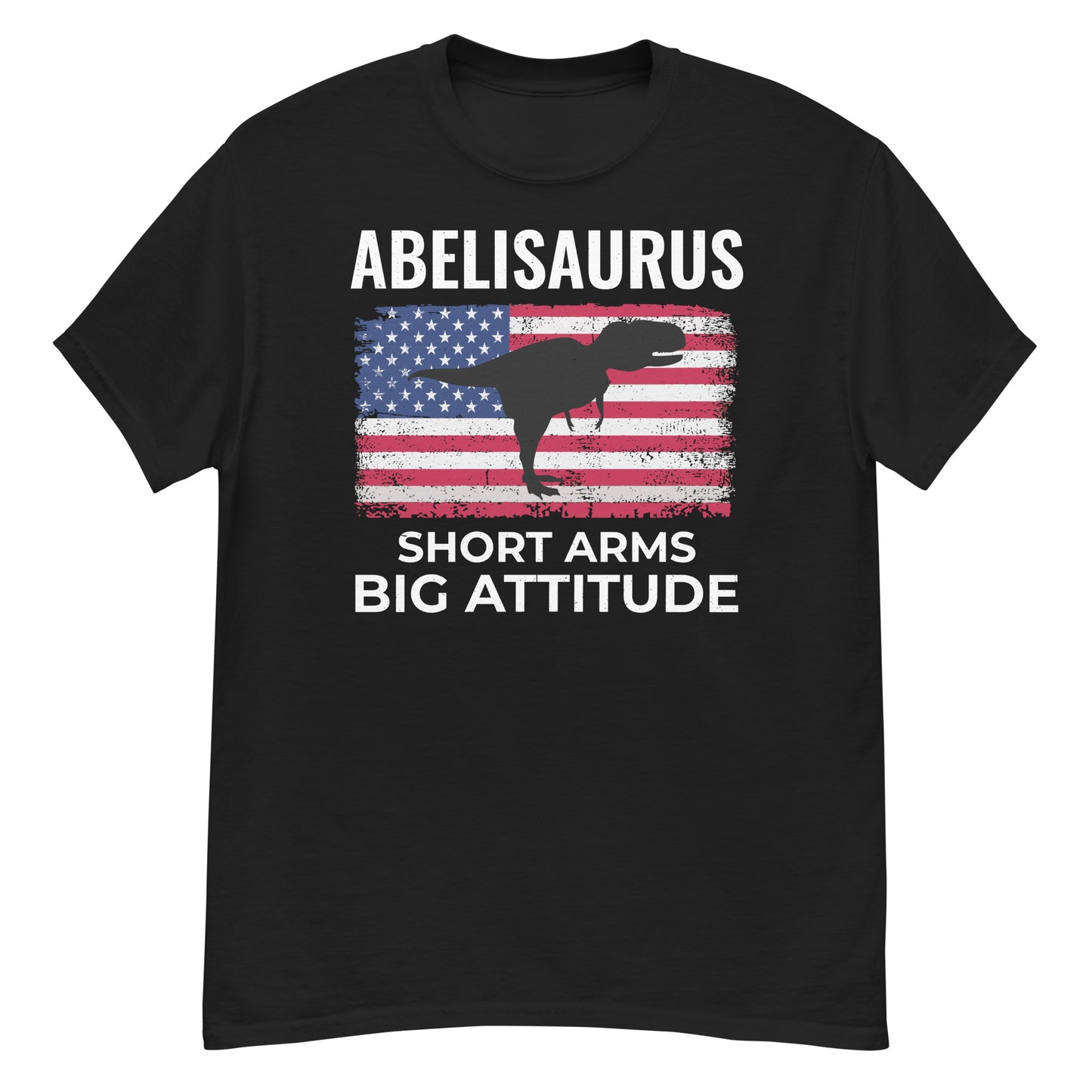 Abelisaurus: Short Arms, Big Attitude American Flag Dinosaur T-Shirt