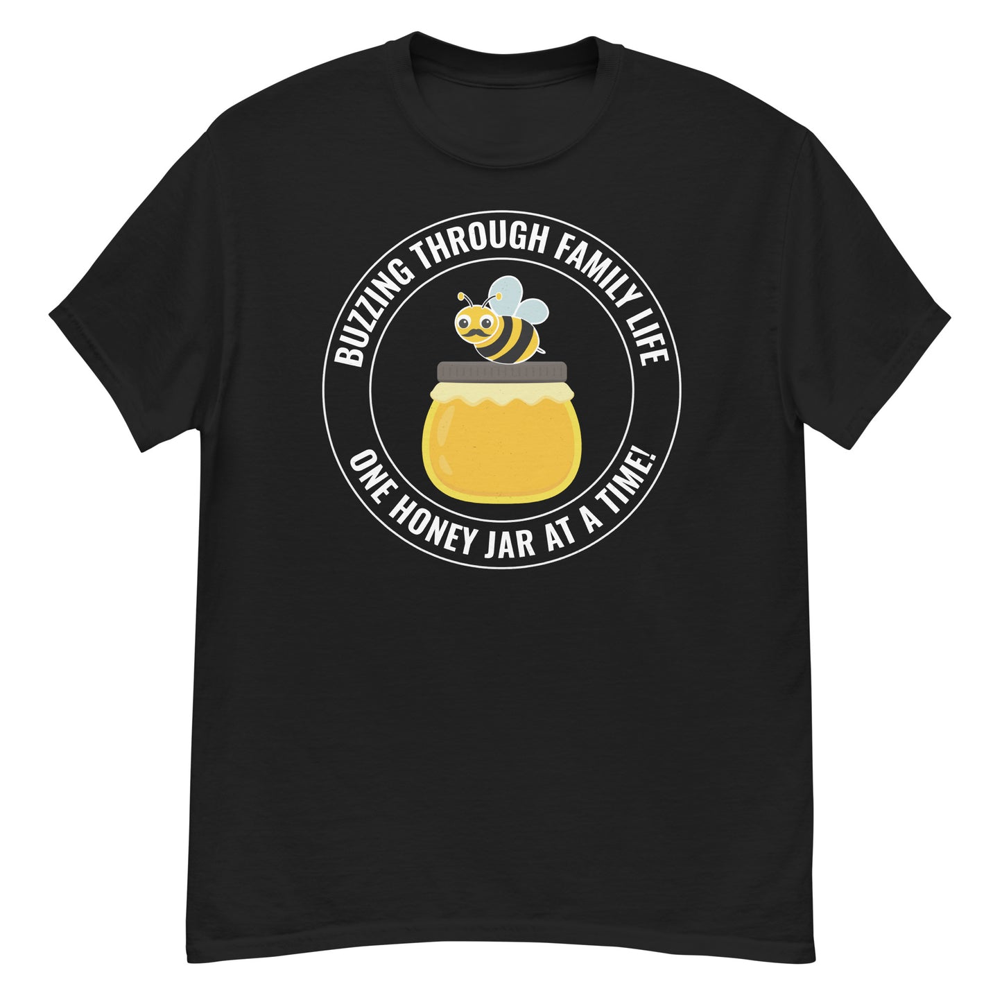 Honeybee lover T-shirt with 'Buzzing Through Family Life' design