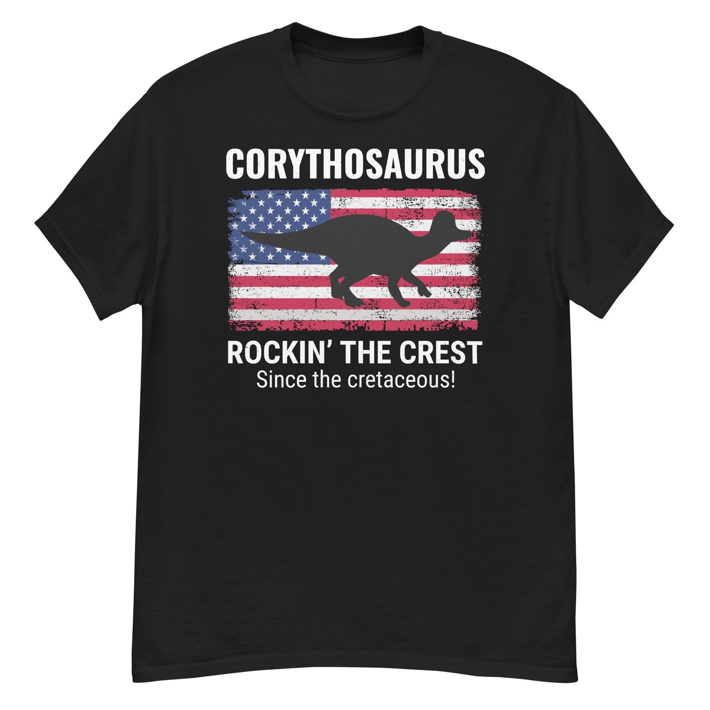 American Flag Dinosaur T-Shirt: Corythosaurus - Rockin' the Crest Since the Cretaceous!