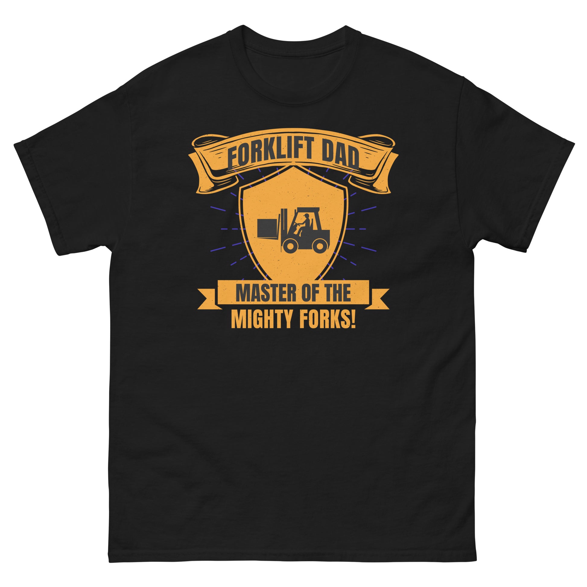 Forklift Dad T-Shirt with "Master of the Mighty Forks!" slogan