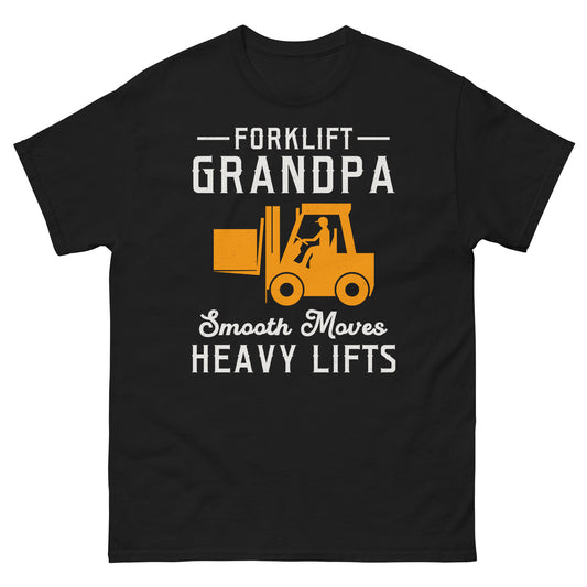 Forklift Grandpa T-Shirt with "Smooth Moves, Heavy Lifts" slogan