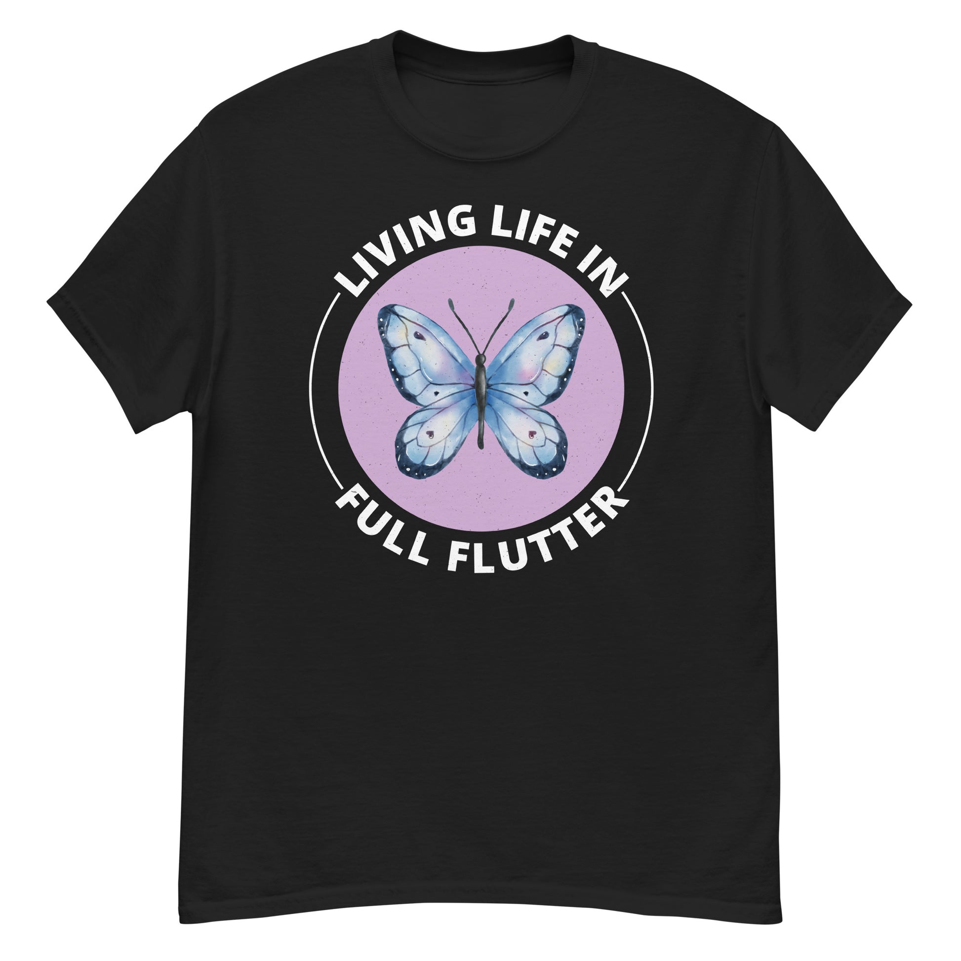 T-shirt with 'Living Life in Full Flutter' text