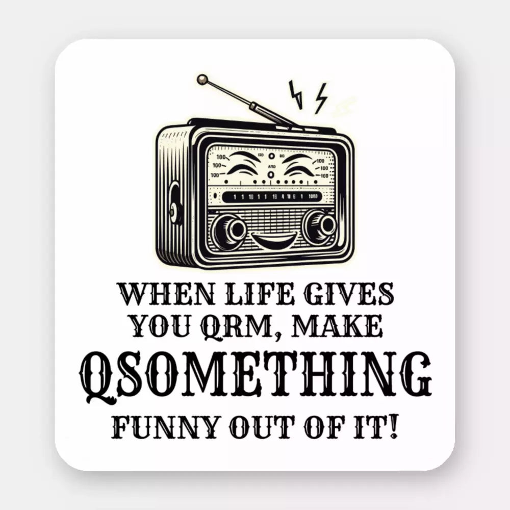 Pegatina de humor de radio vintage: QRM a QSOmething Funny