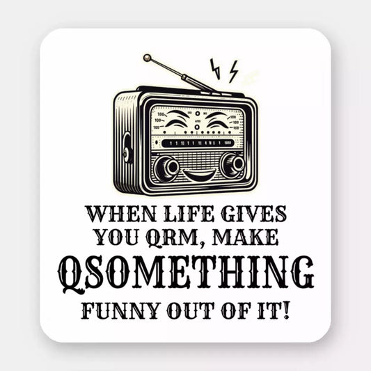 Vintage Radio Humor Sticker: QRM to QSOmething Funny