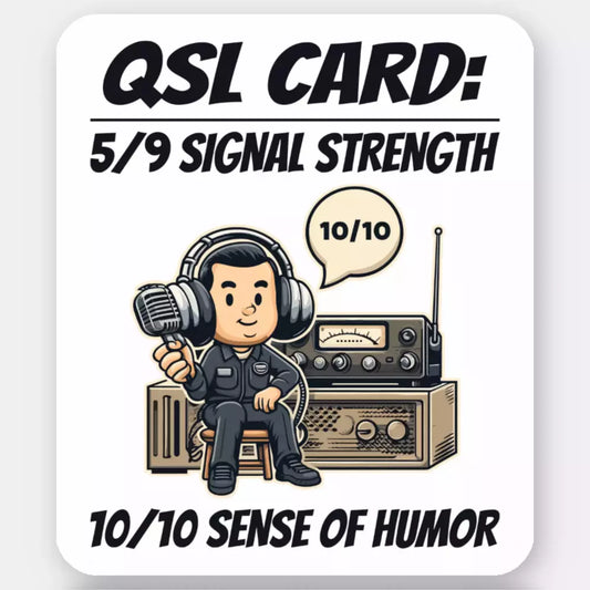 Ham Radio Operator Cartoon Sticker: 10/10 Sense of Humor