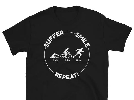 "Suffer, Smile, Repeat!" Funny Triathlon T-Shirt