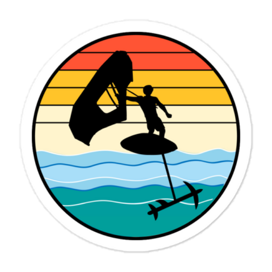 Wing foiling water Retro Sunset Stickers