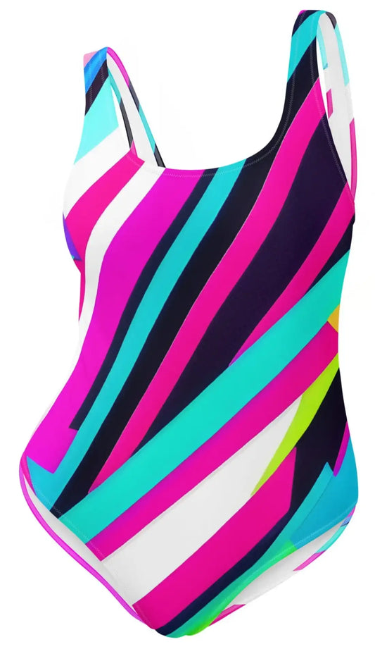 Zigzag Lines, Neon Pink, Dynamic Pattern, One-Piece Swimsuit