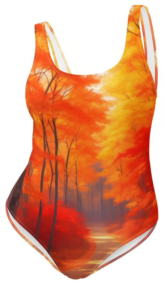 Enchanting Autumn, Nature's Palette, Fiery Leaves, One-Piece Swimsuit