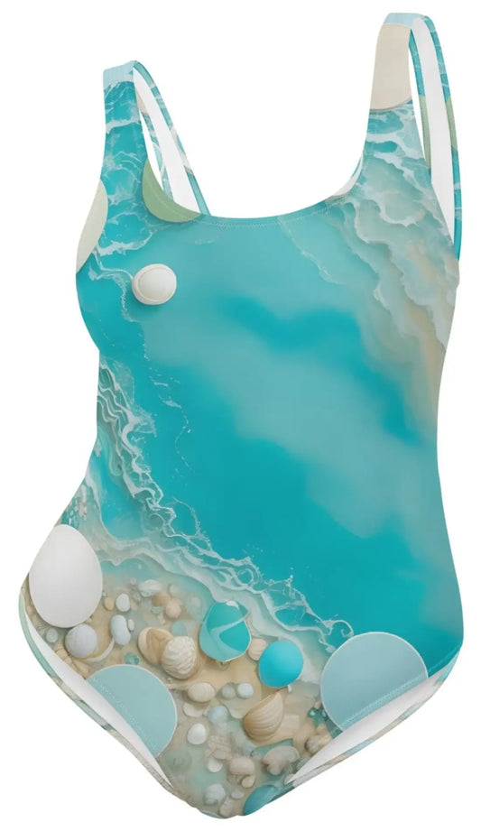 Serene Waves: Ocean-inspired Circles, One-Piece Swimsuit