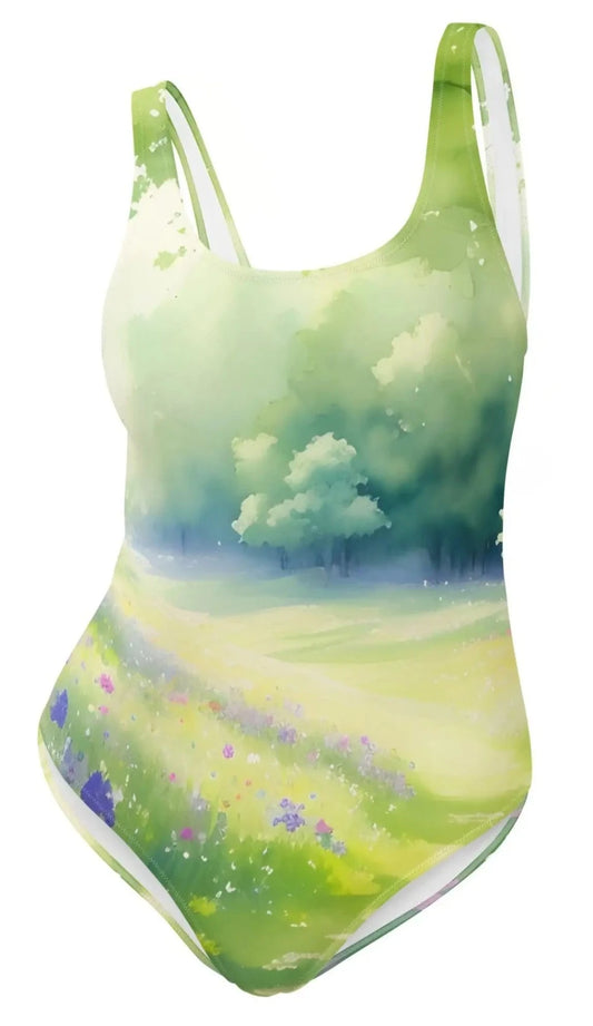 Wildflower Serenity: Illustrated One-Piece Swimsuit