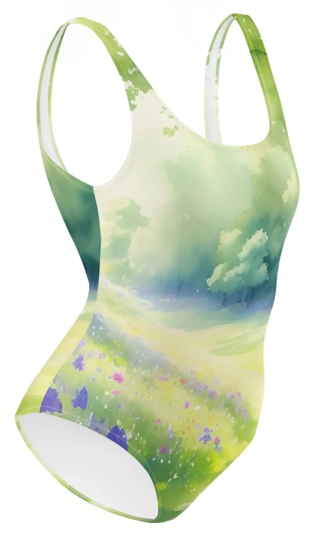 Wildflower Serenity: Illustrated One-Piece Swimsuit