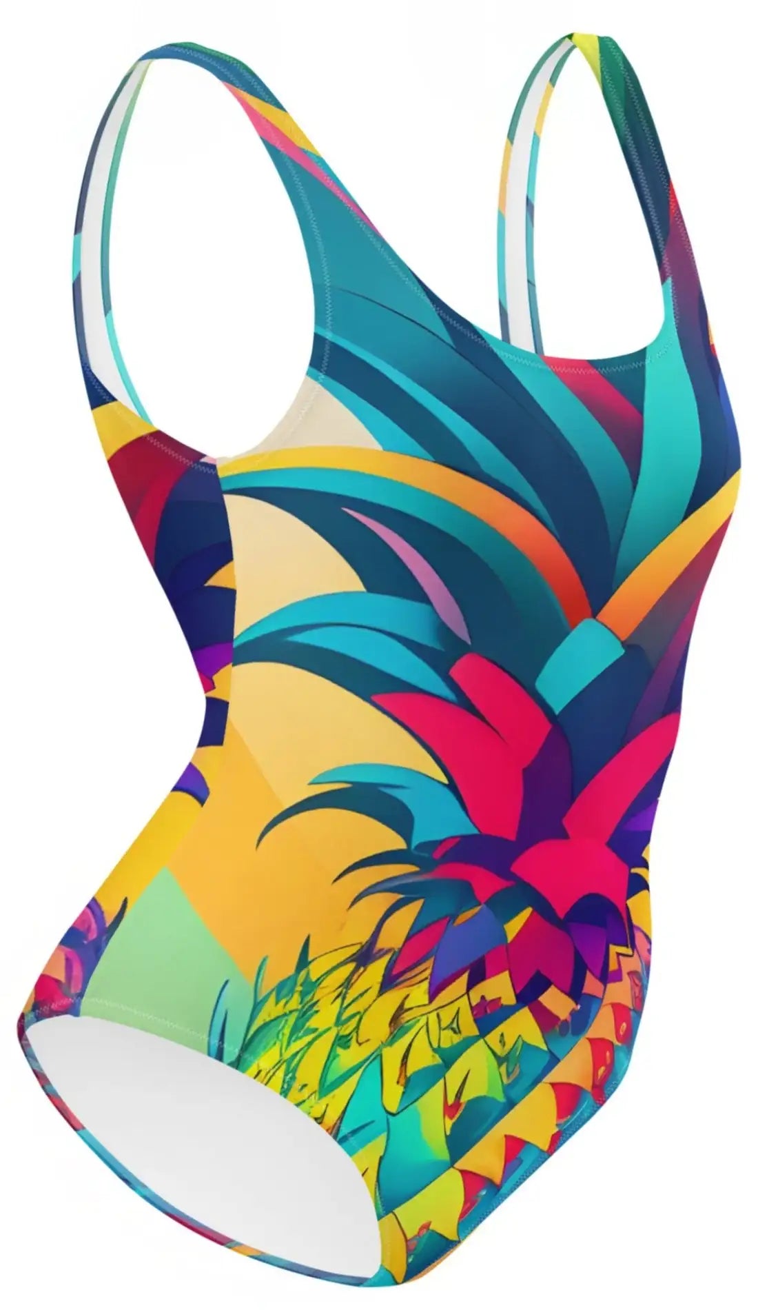 Geometric Pineapple: Vibrant Abstract One-Piece Swimsuit