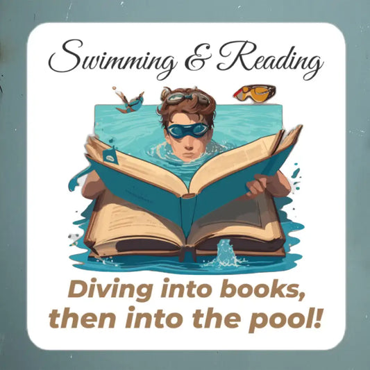 Pegatina Nadar y leer: ¡Sumérgete en los libros y luego en la piscina!