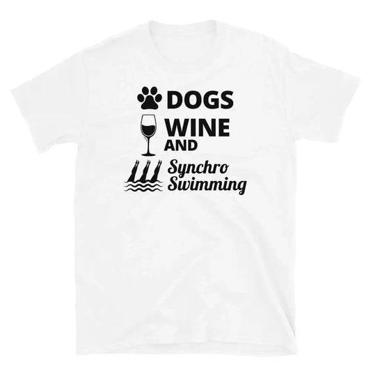 Camiseta unisex Paws, Pour y Pool: perros, vino y natación sincronizada