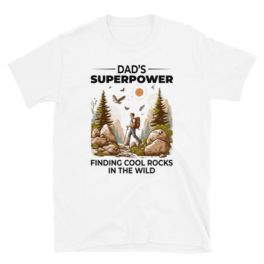 T-Shirt mit der Aufschrift „Dad's Rock-Hunting Superpower“.