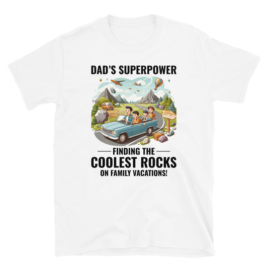 T-Shirt mit der Aufschrift „Dad's Rock-Hunting Superpower“.