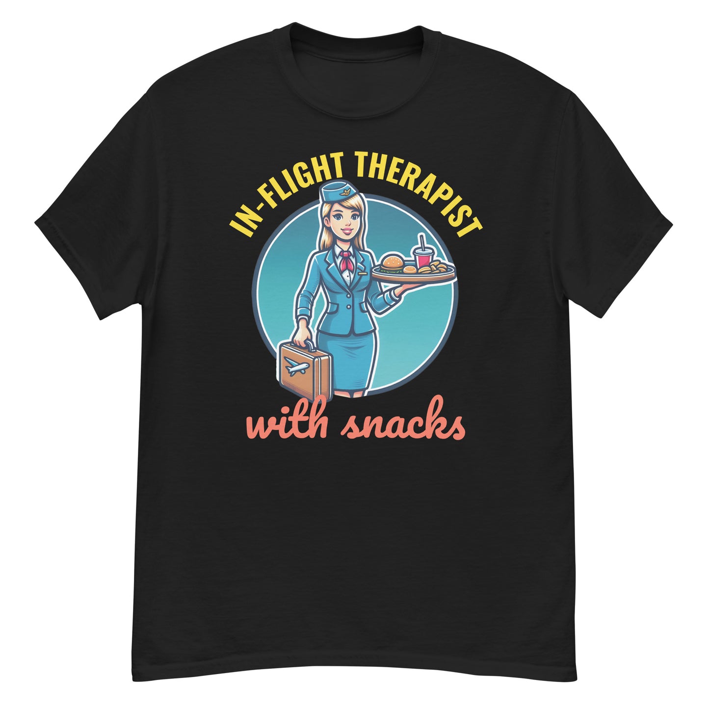 Flight Attendant T-Shirt: "In-Flight Therapist with Snacks"