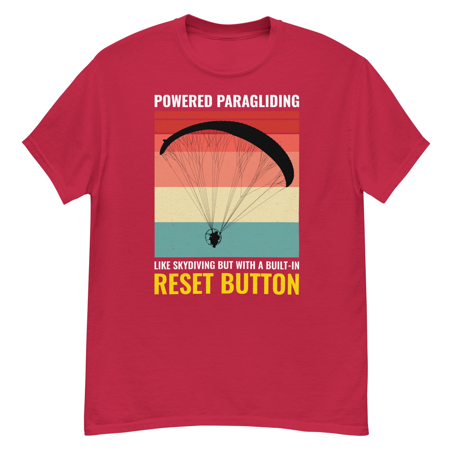 Camiseta de parapente motorizado: como paracaidismo pero con un botón de reinicio incorporado