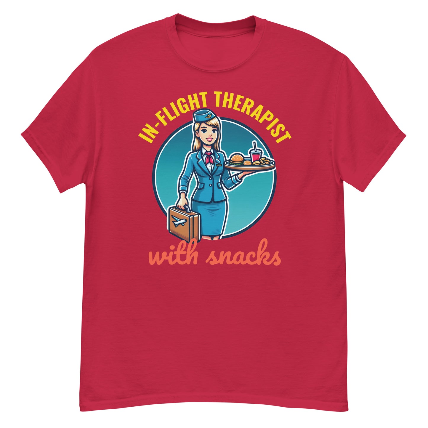 Flugbegleiter-T-Shirt: „In-Flight Therapist mit Snacks“