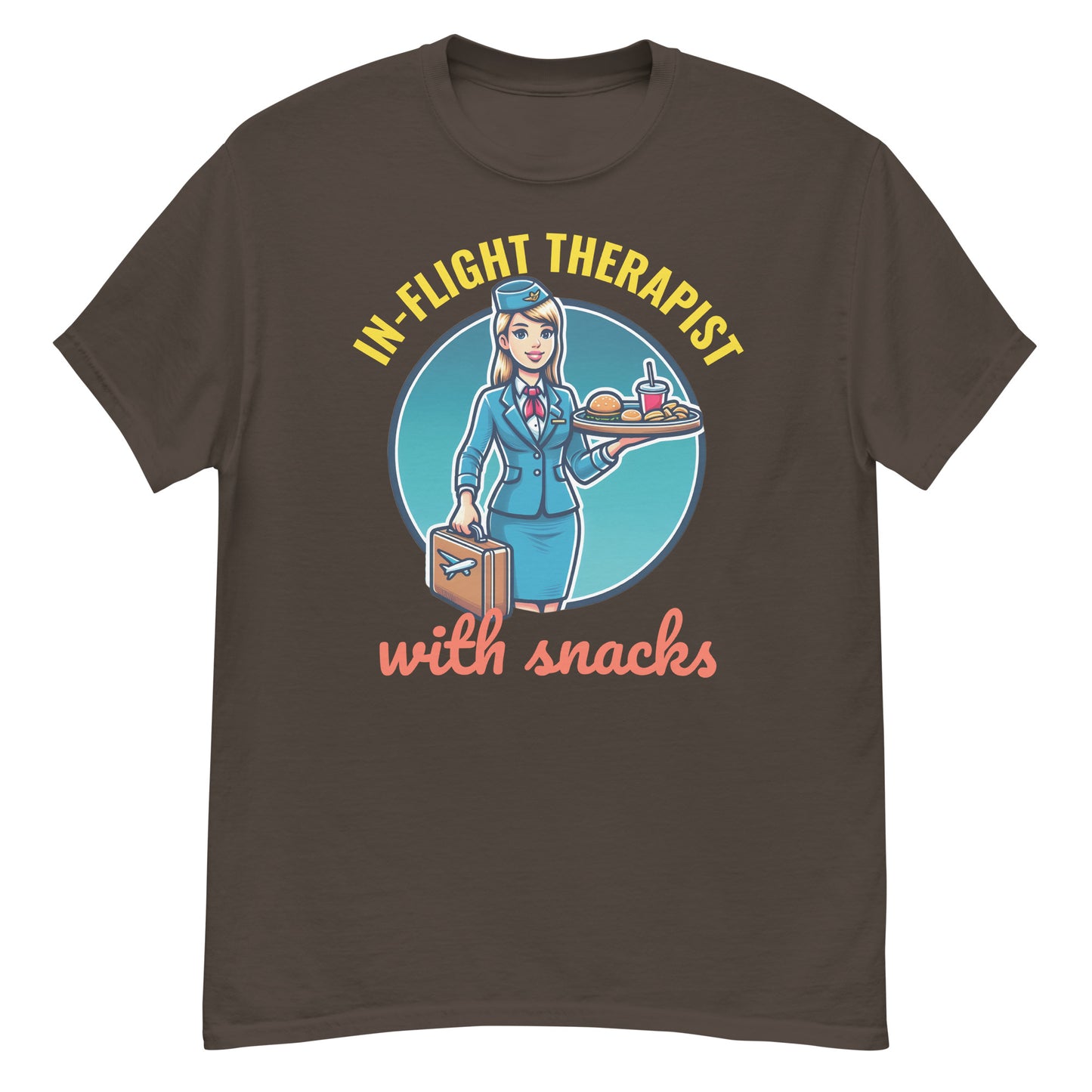 Flugbegleiter-T-Shirt: „In-Flight Therapist mit Snacks“