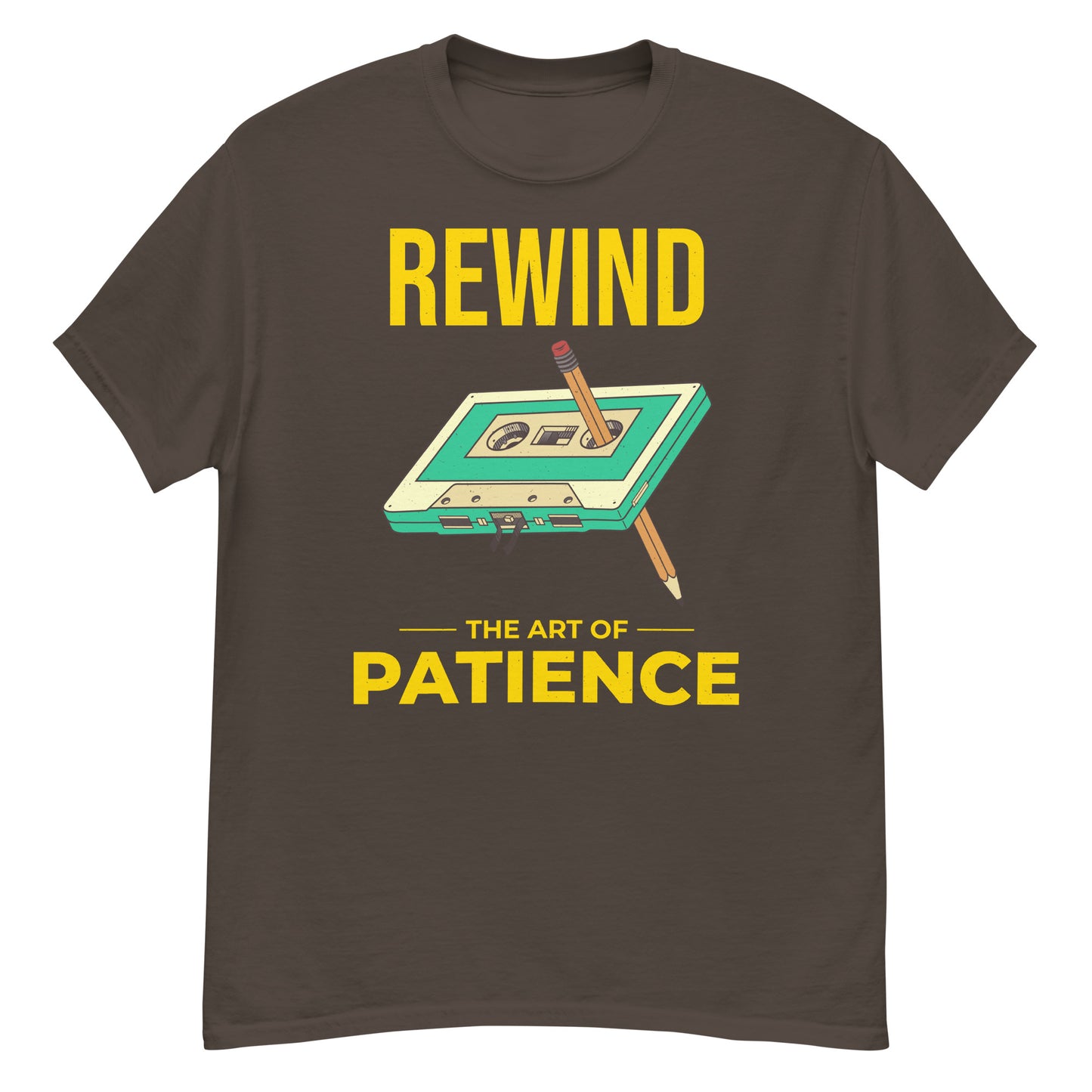 Retro Cassette Tape Rewinding T-Shirt - "Rewind: The Art of Patience"