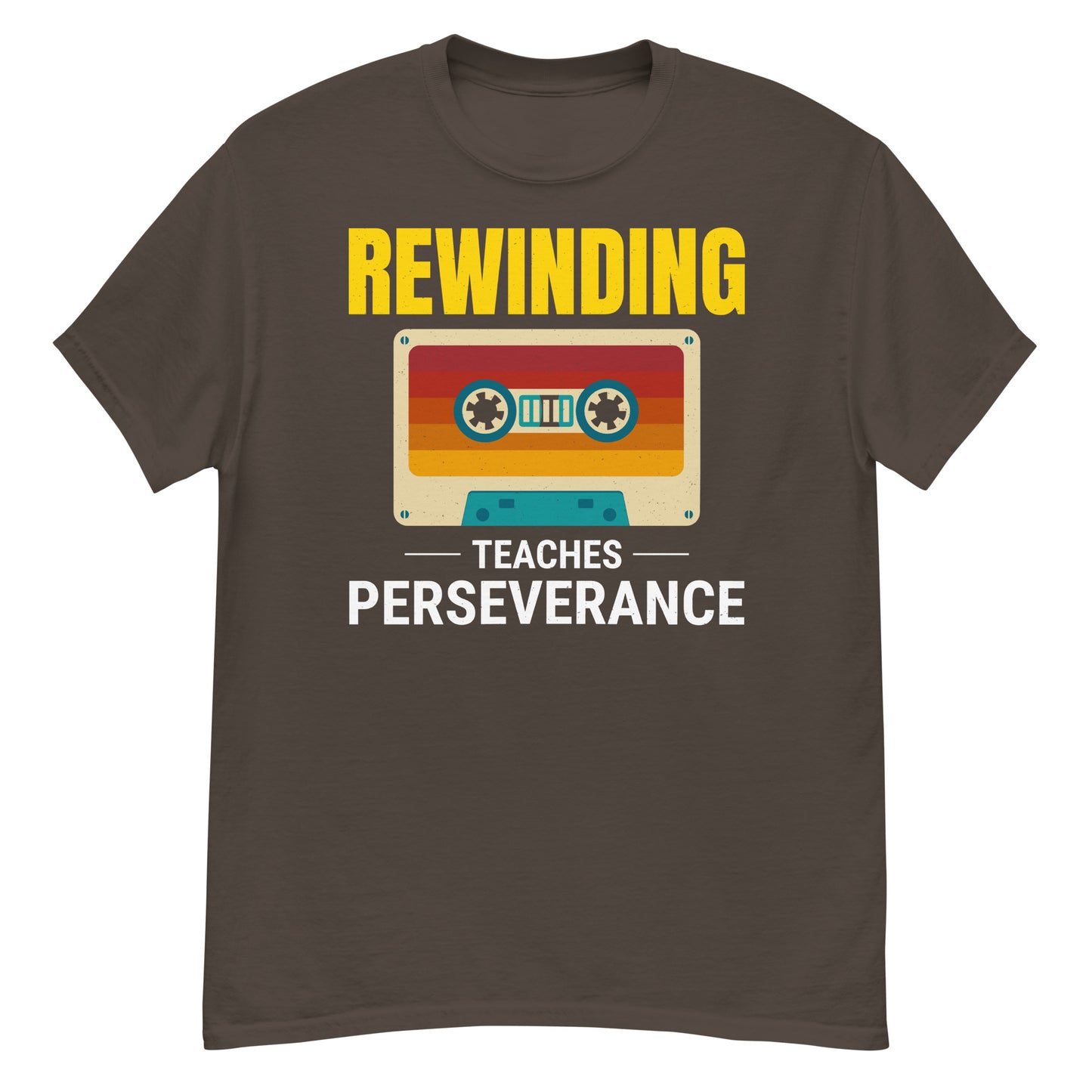 Cassette Tape Rewinding T-Shirt - "Rewinding: Teaches Perseverance"