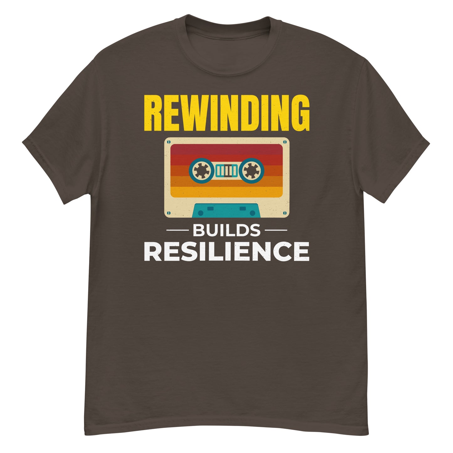 Cassette Tape Rewinding T-Shirt - "Rewinding: Builds Resilience"