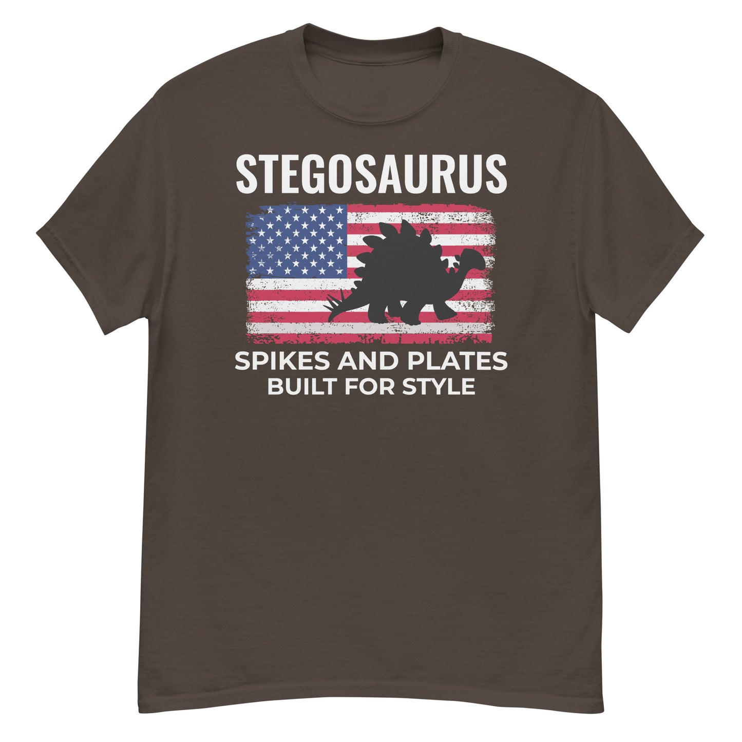 Camiseta con la bandera estadounidense de dinosaurio: Stegosaurus: púas y placas, diseñadas para el estilo