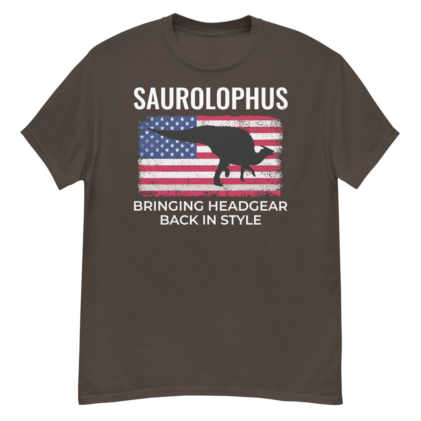 American Flag Dinosaur T-Shirt: Saurolophus - Bringing Headgear Back in Style