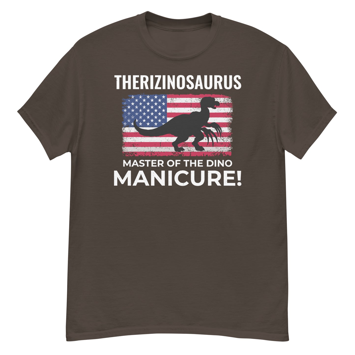 Dinosaurier-T-Shirt mit amerikanischer Flagge: Therizinosaurus – Meister der Dino-Maniküre!