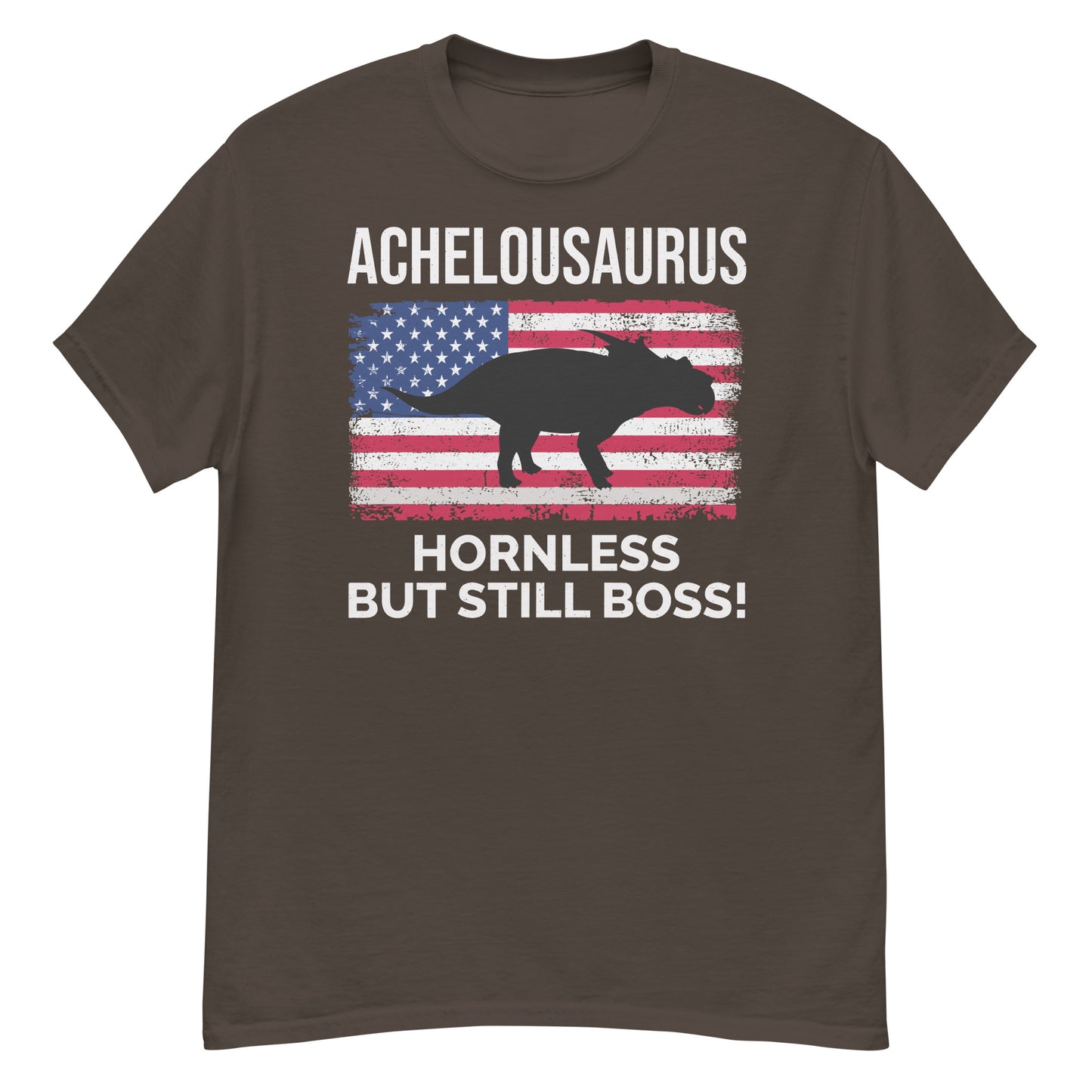 Achelousaurus Dinosaurier T-Shirt mit amerikanischer Flagge: Hornlos, immer noch Boss