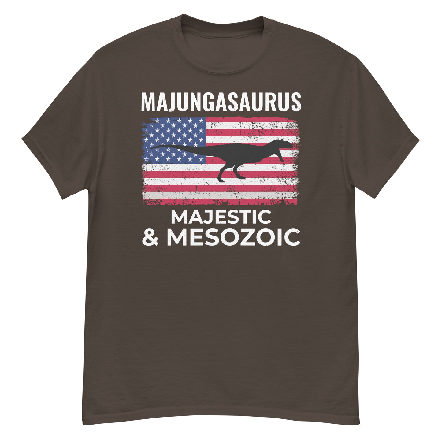 Amerikanische Flagge Majungasaurus Dinosaurier T-Shirt: Majestätisch und Mesozoikum