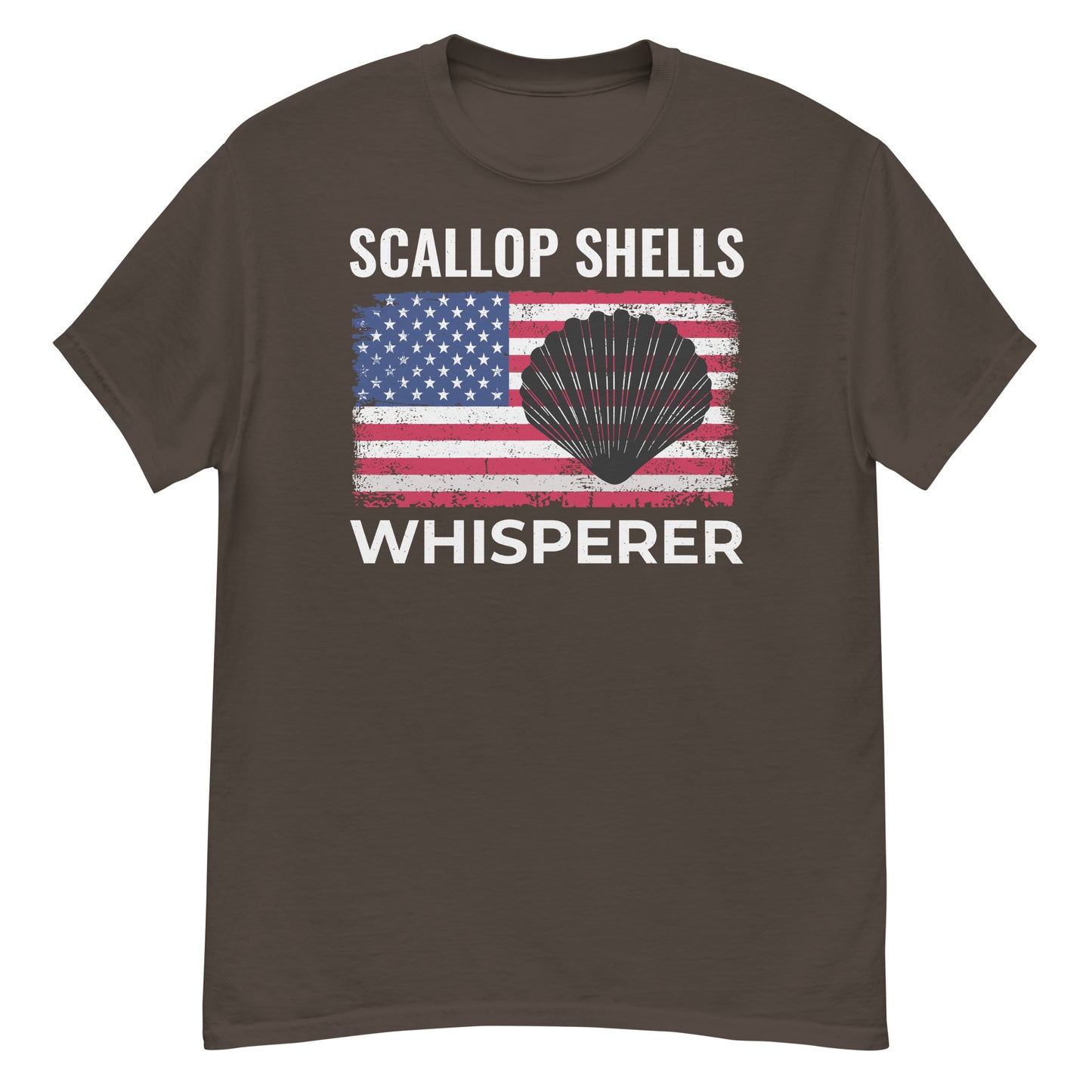 T-Shirt mit amerikanischer Flagge für Muschelsammler: Scallop Shell Whisperer