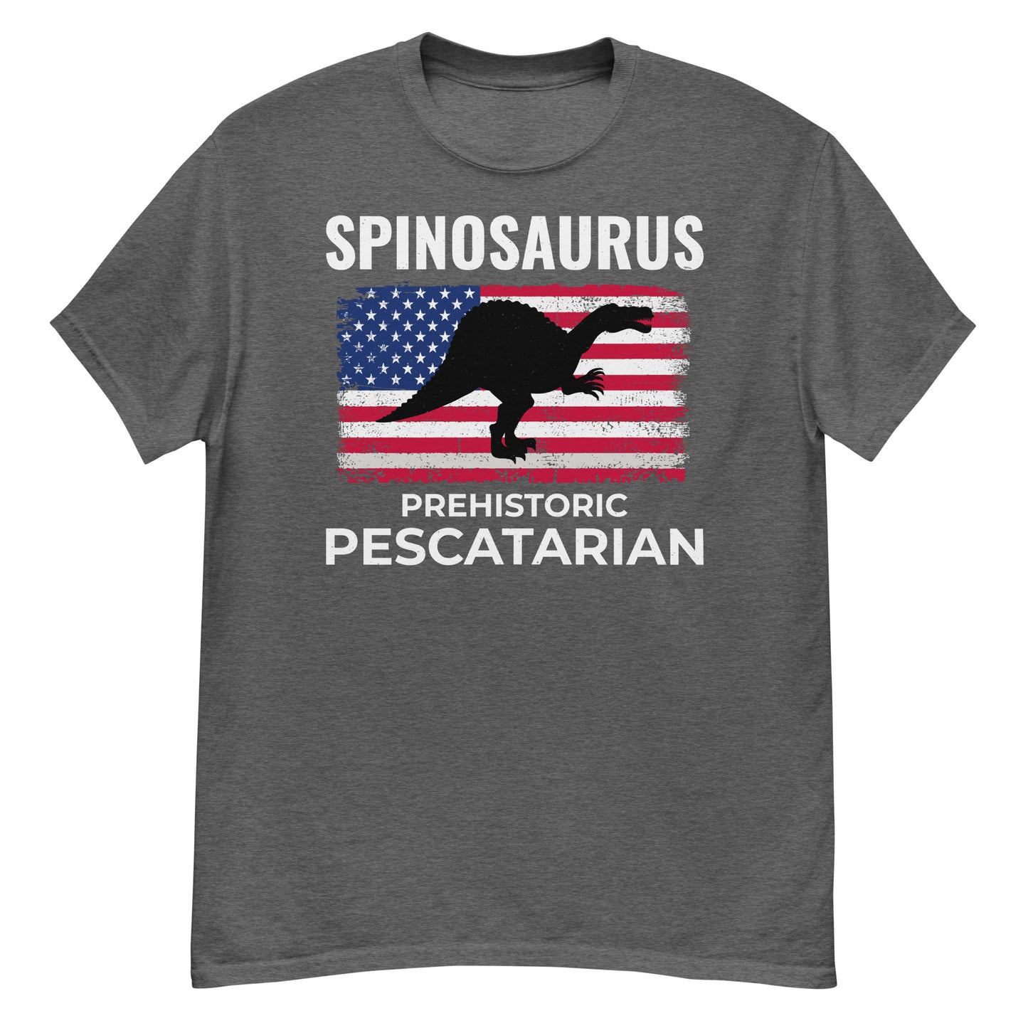 Camiseta con la bandera estadounidense de dinosaurios: Spinosaurus, el pescatariano prehistórico