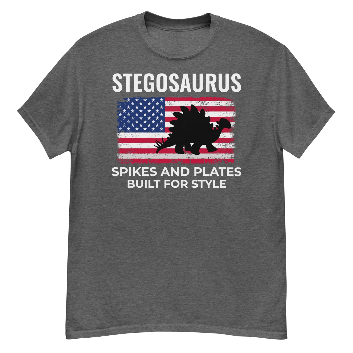 Camiseta con la bandera estadounidense de dinosaurio: Stegosaurus: púas y placas, diseñadas para el estilo