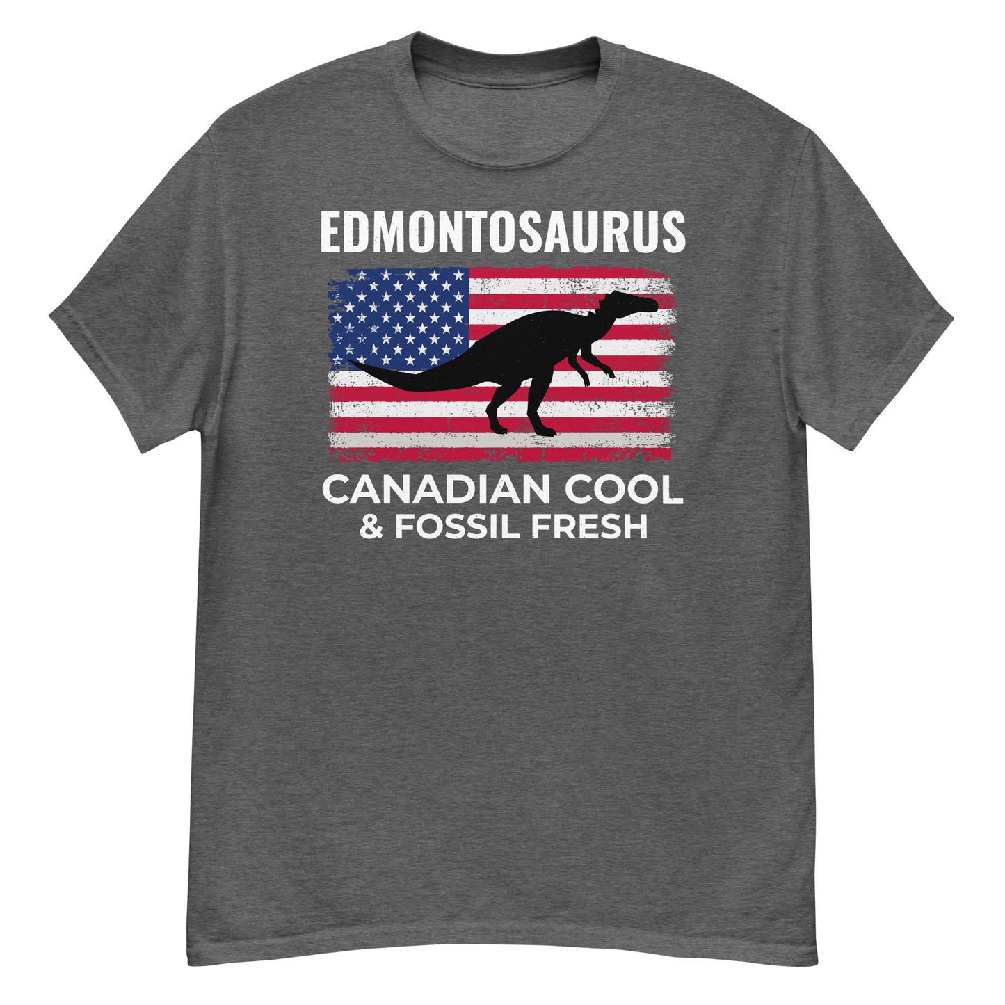 Dinosaurier-T-Shirt mit amerikanischer Flagge: Edmontosaurus – cooles kanadisches Design und Fossilienfrische