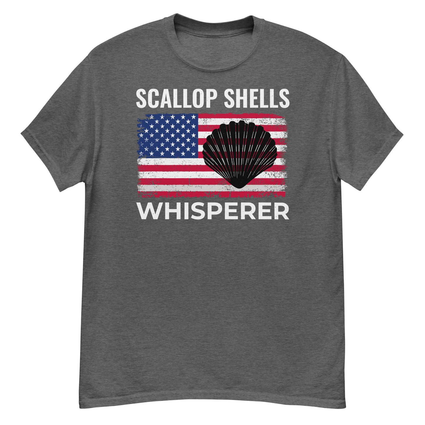 T-Shirt mit amerikanischer Flagge für Muschelsammler: Scallop Shell Whisperer