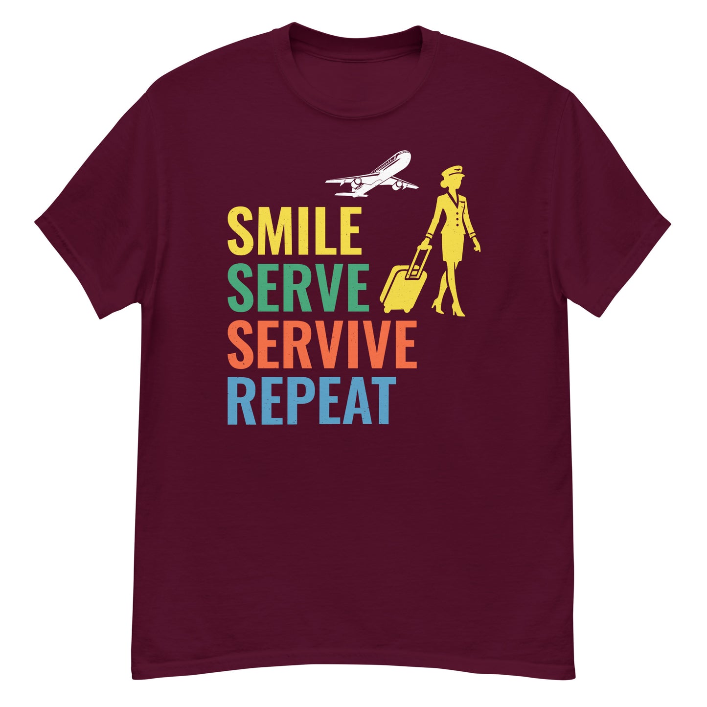 Flight Attendant T-Shirt: Smile, Serve, Survive, Repeat