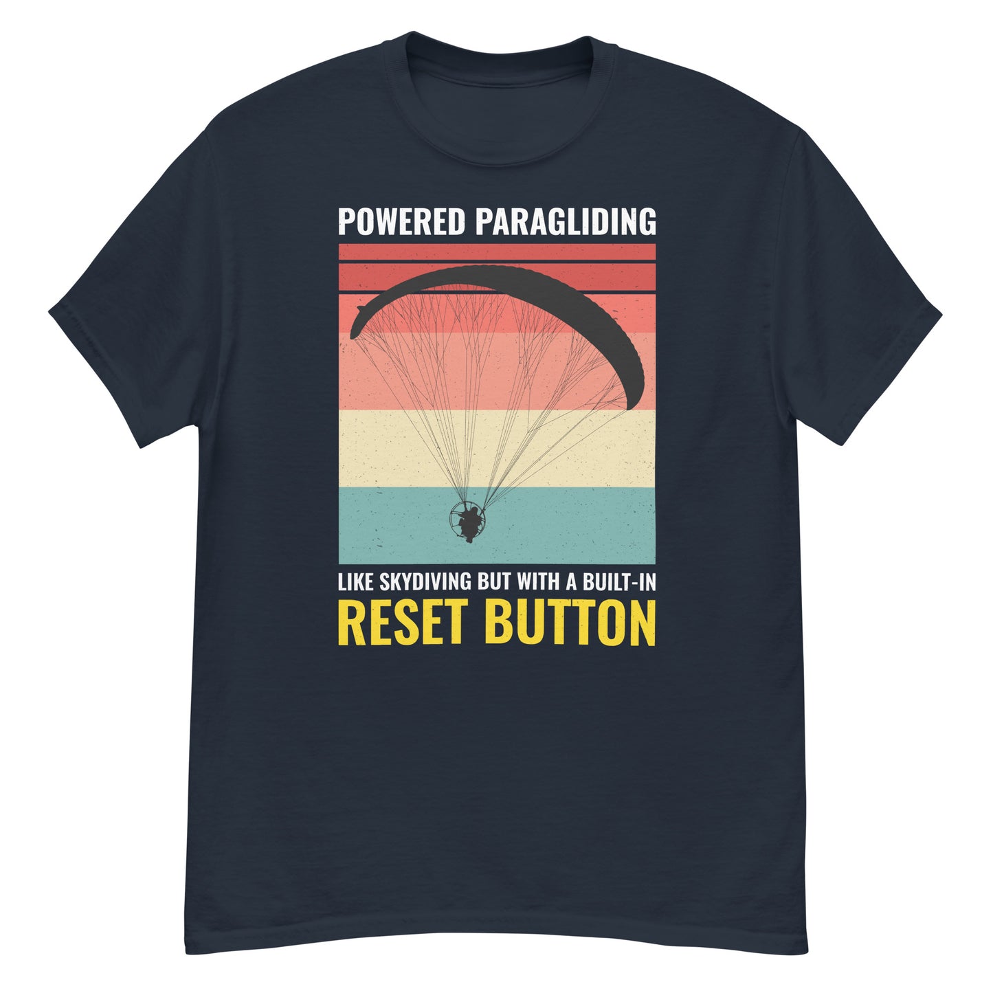 Camiseta de parapente motorizado: como paracaidismo pero con un botón de reinicio incorporado