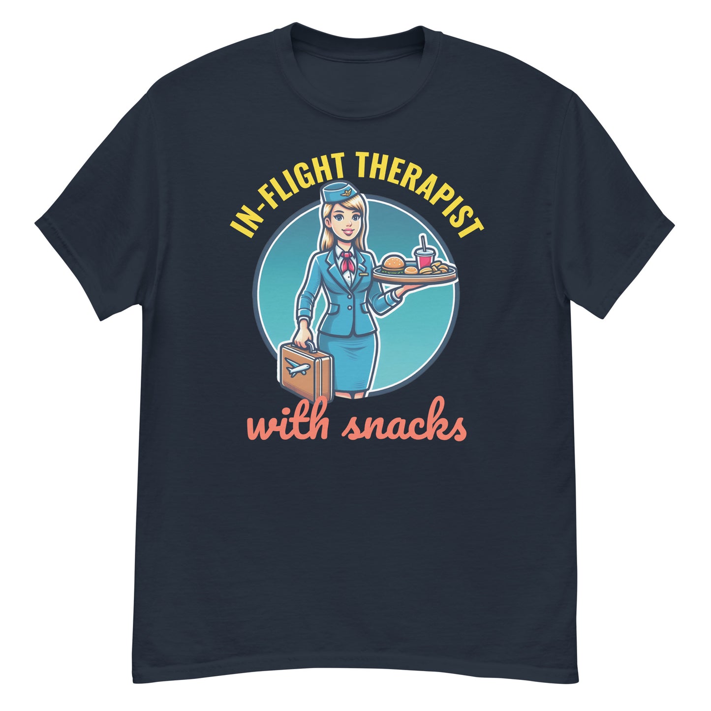 Flugbegleiter-T-Shirt: „In-Flight Therapist mit Snacks“