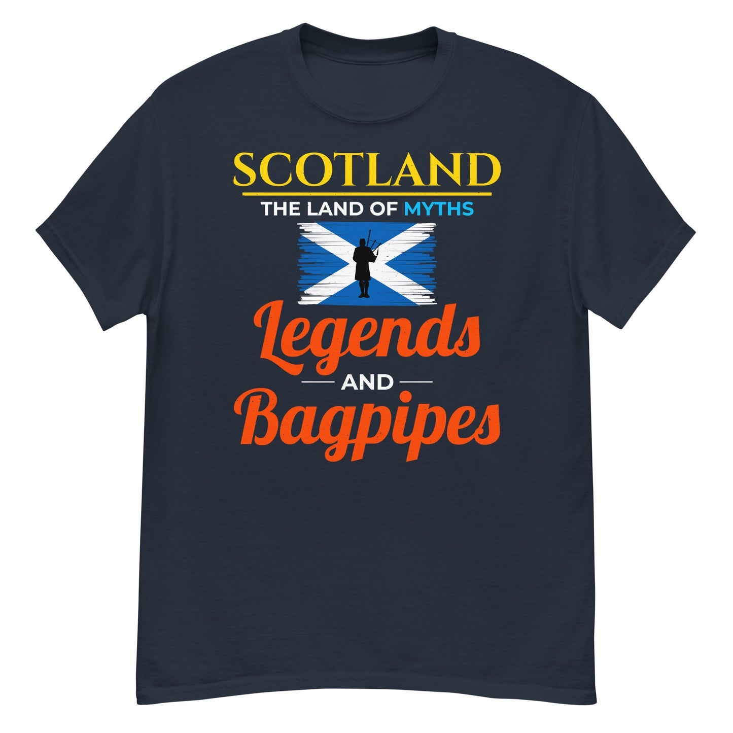 Scottish Flag Bagpipe T-Shirt - Scotland: The Land of Myths, Legends, and Bagpipes