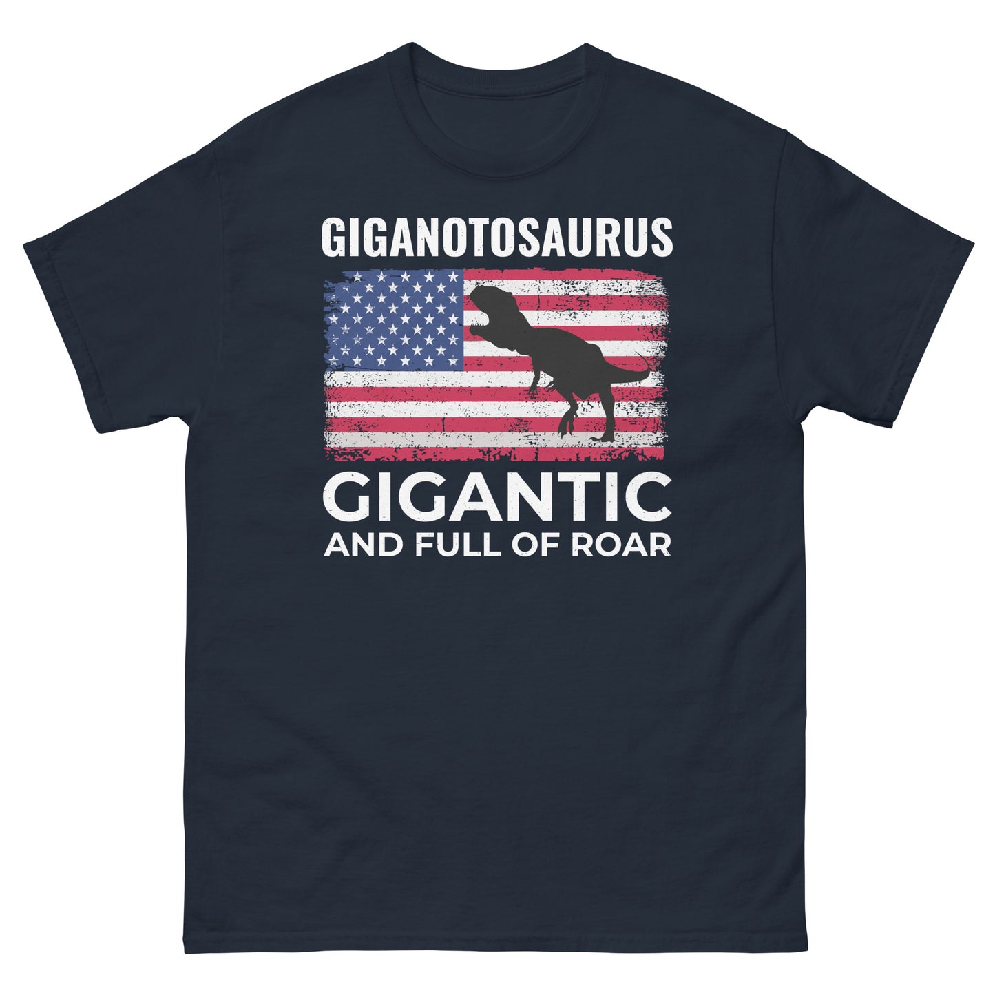 Dinosaurier-T-Shirt mit amerikanischer Flagge: Giganotosaurus – gigantisch und voller Brüllen