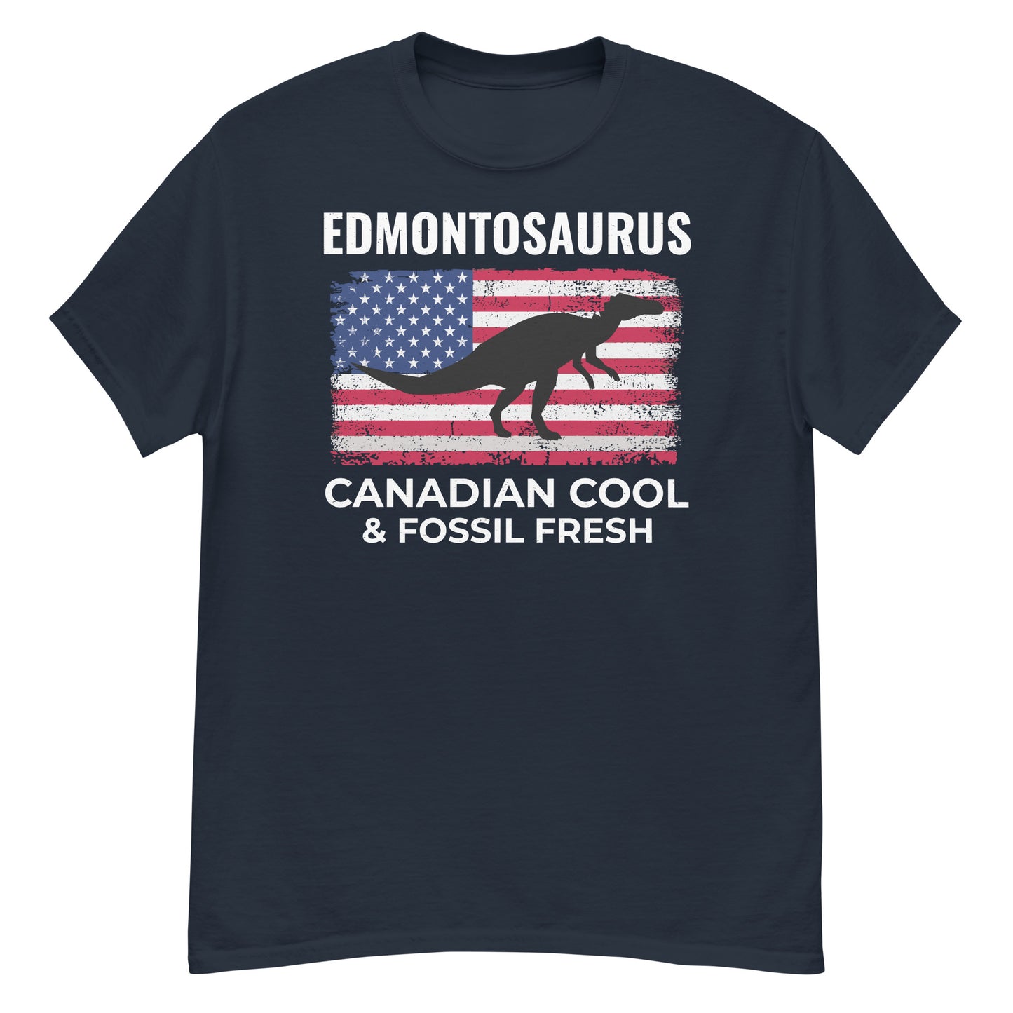 American Flag Dinosaur T-Shirt: Edmontosaurus - Canadian Cool and Fossil Fresh