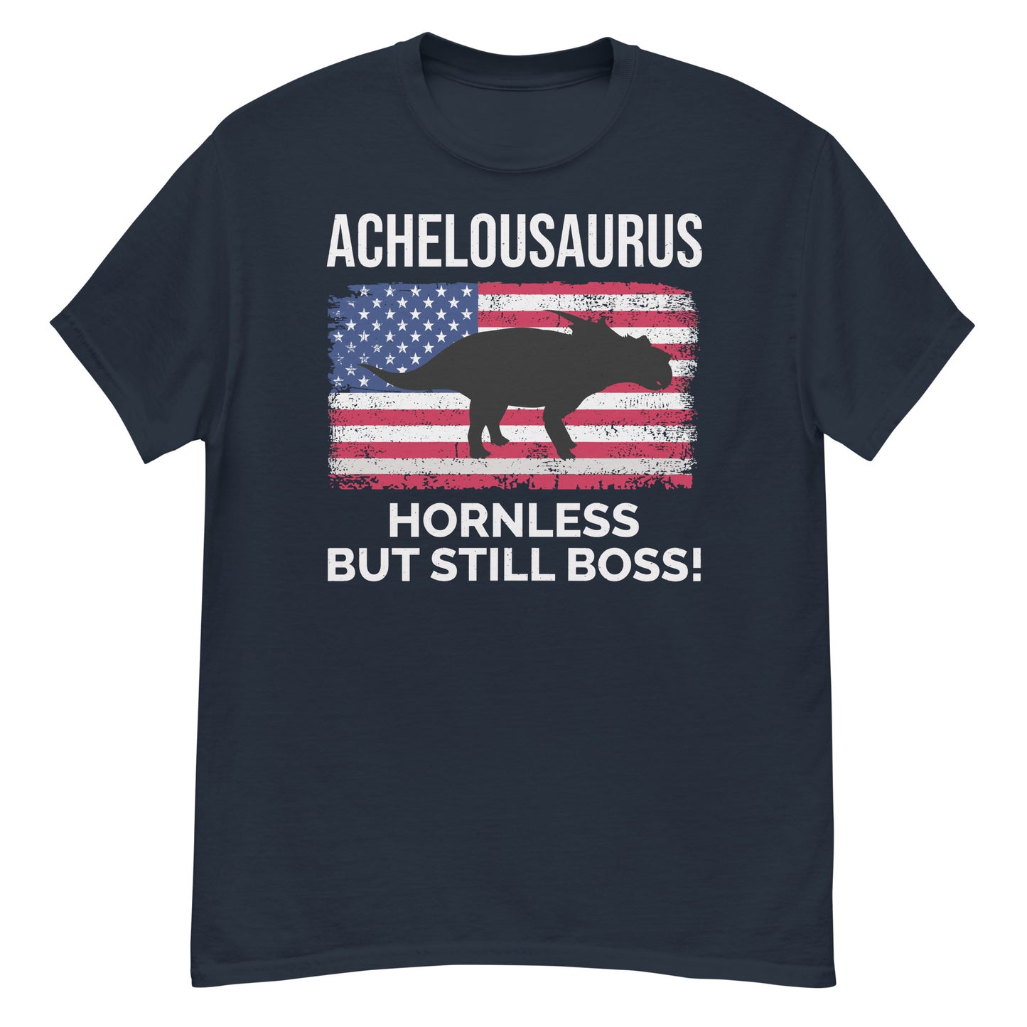 American Flag Achelousaurus Dinosaur T-Shirt: Hornless, Still Boss