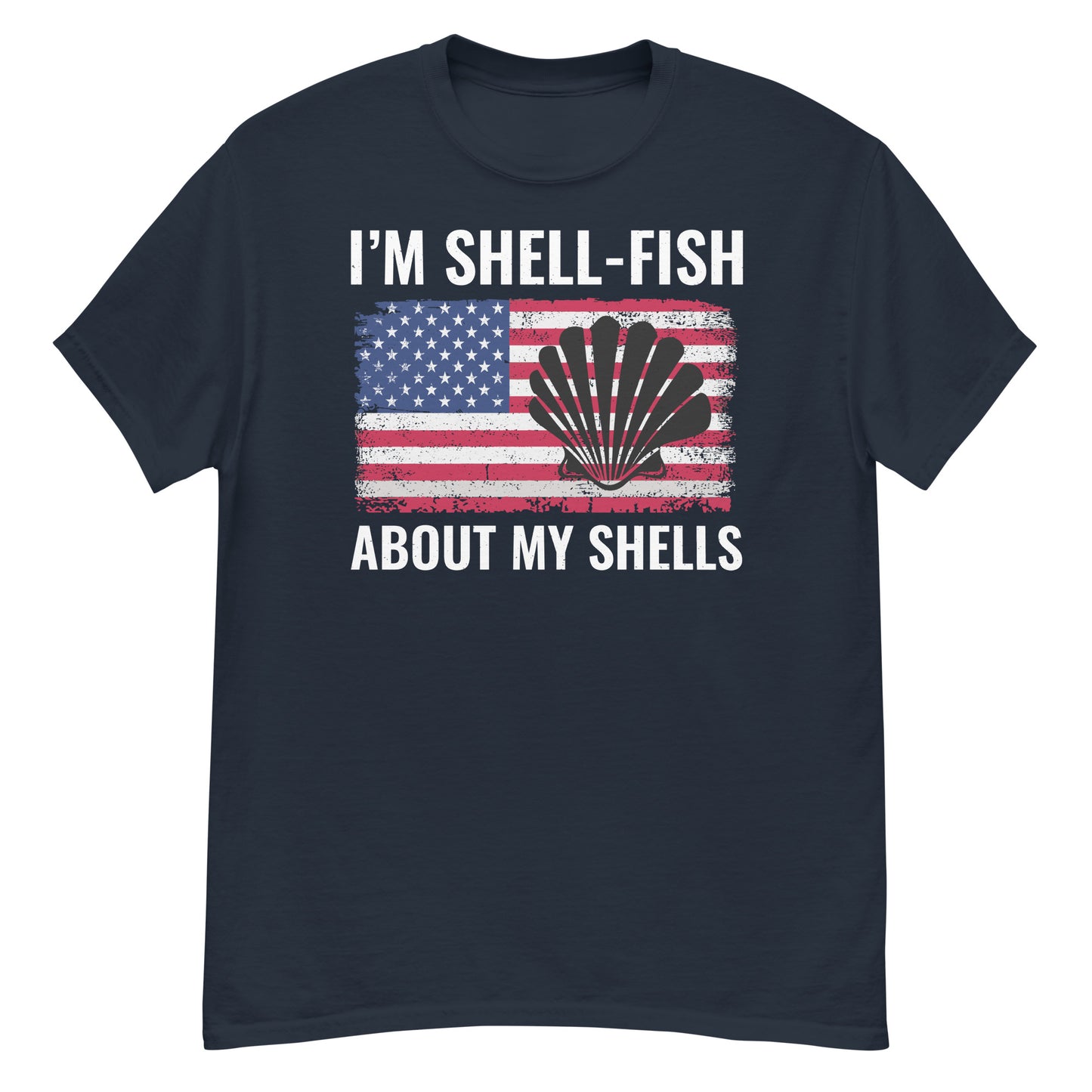 T-Shirt für Muschelsammler mit amerikanischer Flagge: Ich bin ein Muschelfisch über meine Muscheln