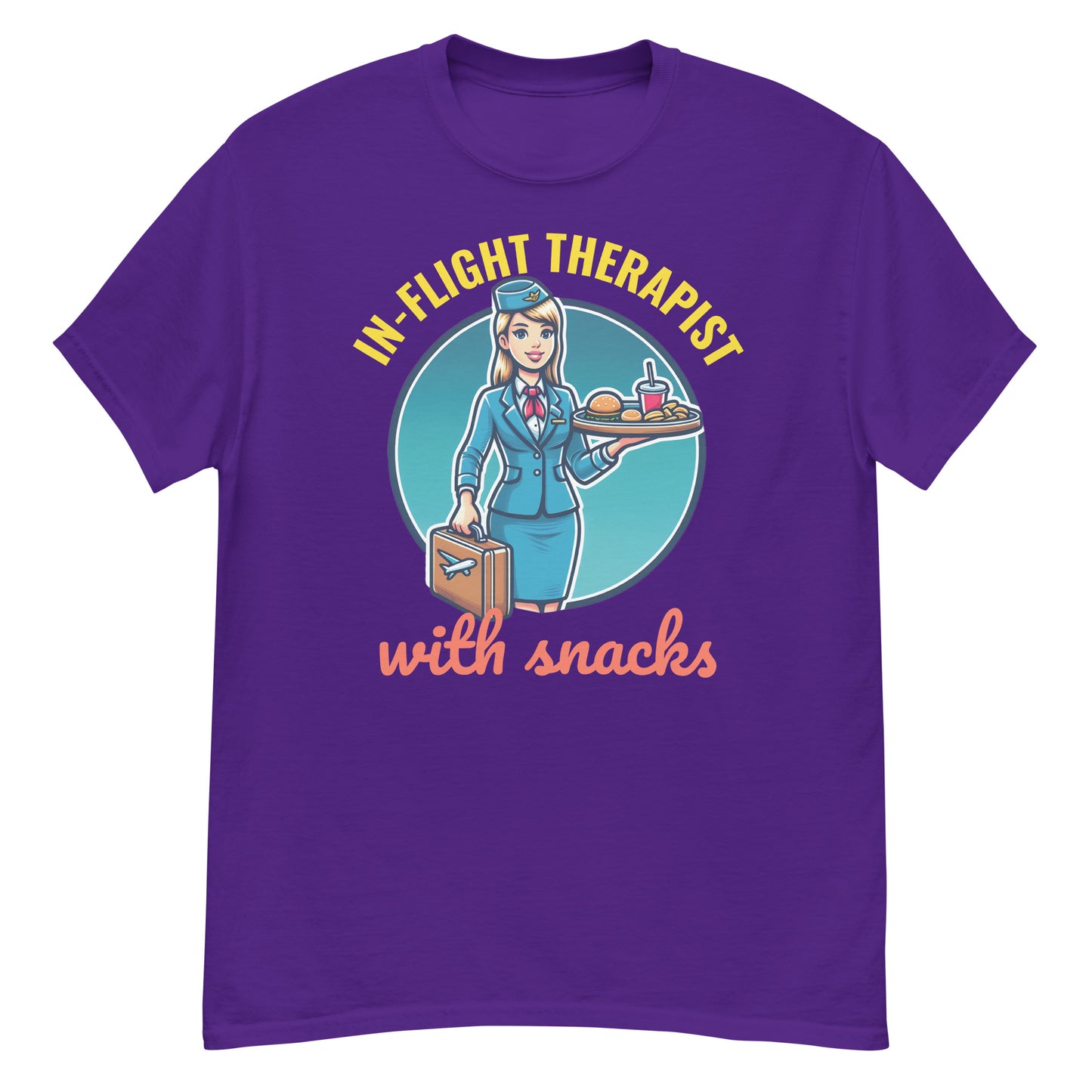 Flugbegleiter-T-Shirt: „In-Flight Therapist mit Snacks“