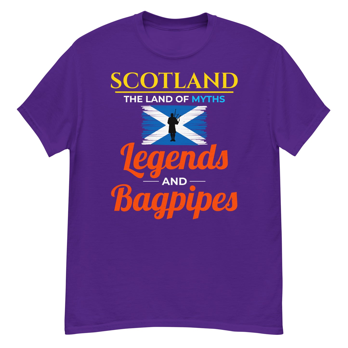 Scottish Flag Bagpipe T-Shirt - Scotland: The Land of Myths, Legends, and Bagpipes