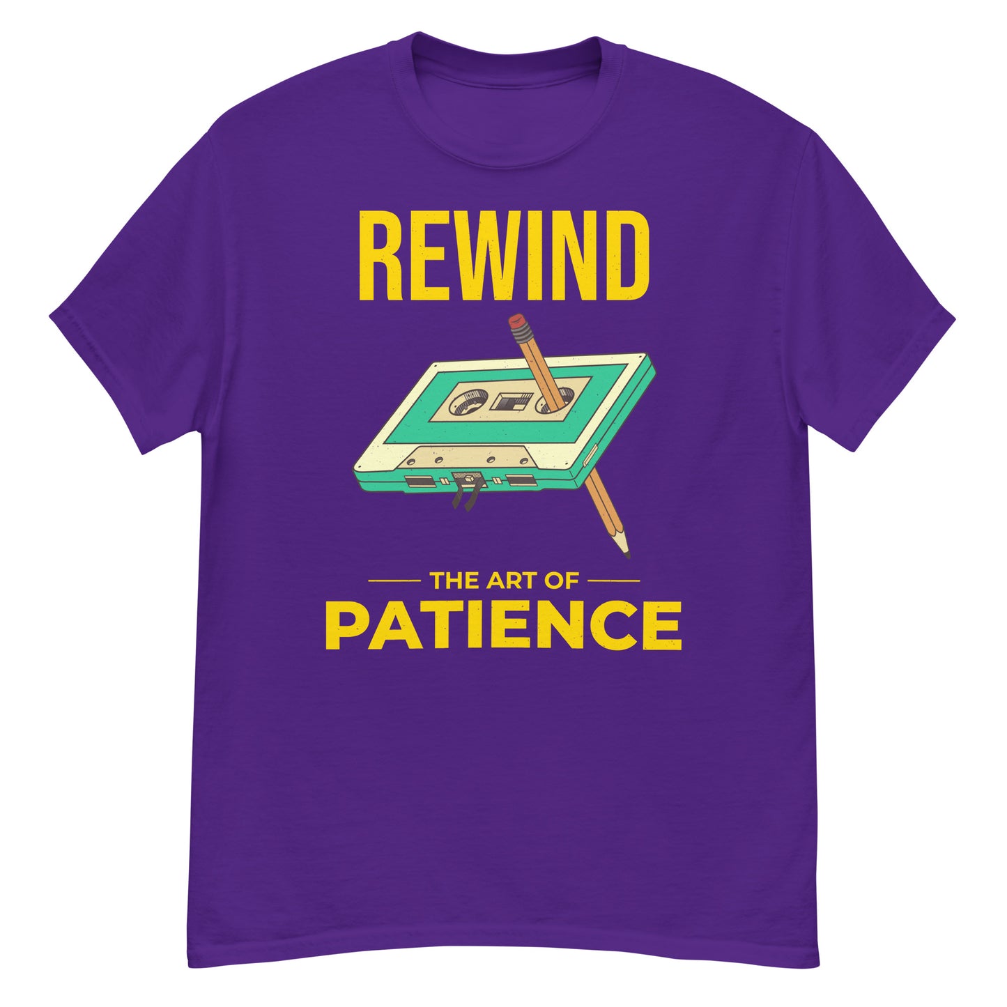 Retro Cassette Tape Rewinding T-Shirt - "Rewind: The Art of Patience"